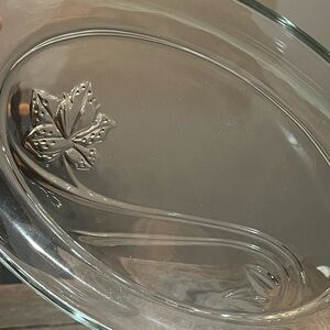 Handled Serving Dish 13 Inch Oval Glass Leaf Design